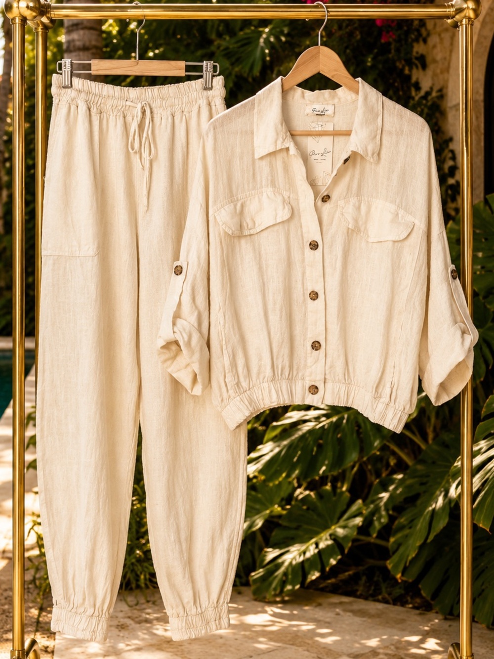 Made in Italy Linen Jacket and Jogger Pants- OS Crème